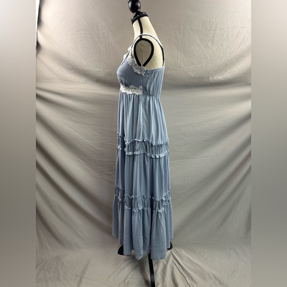 Boho Lace A-Line Flounce Hem Dress Blue - Picture 10 of 12